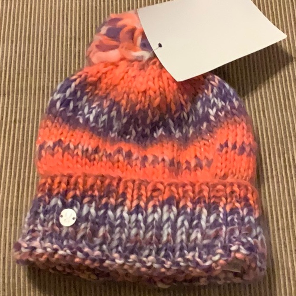 Spyder Girls Bitsy - Twisty Pom Pom Hat (Coral/Lilac) stripe